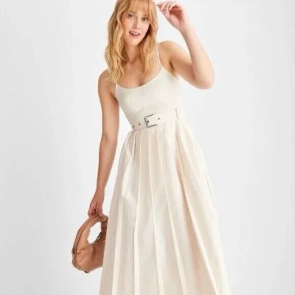 Belted Pleated Midi Dress